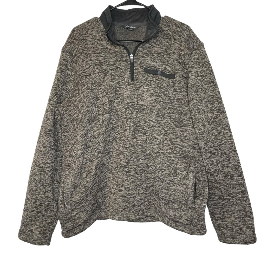 Eddie Bauer Mens 1/4 Zip Sherpa Lined Sweater Kangaroo Pocket Warm Brown Size L